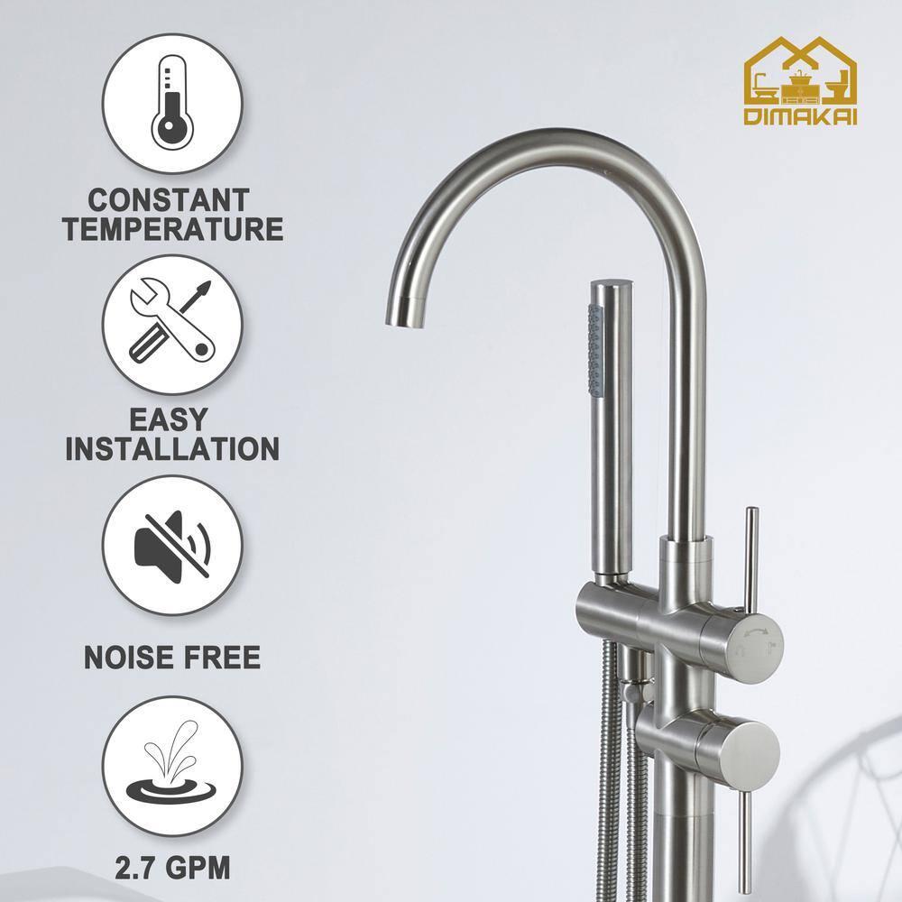 Double Handle Floor Mounted Freestanding Tub Filler With Handshower
