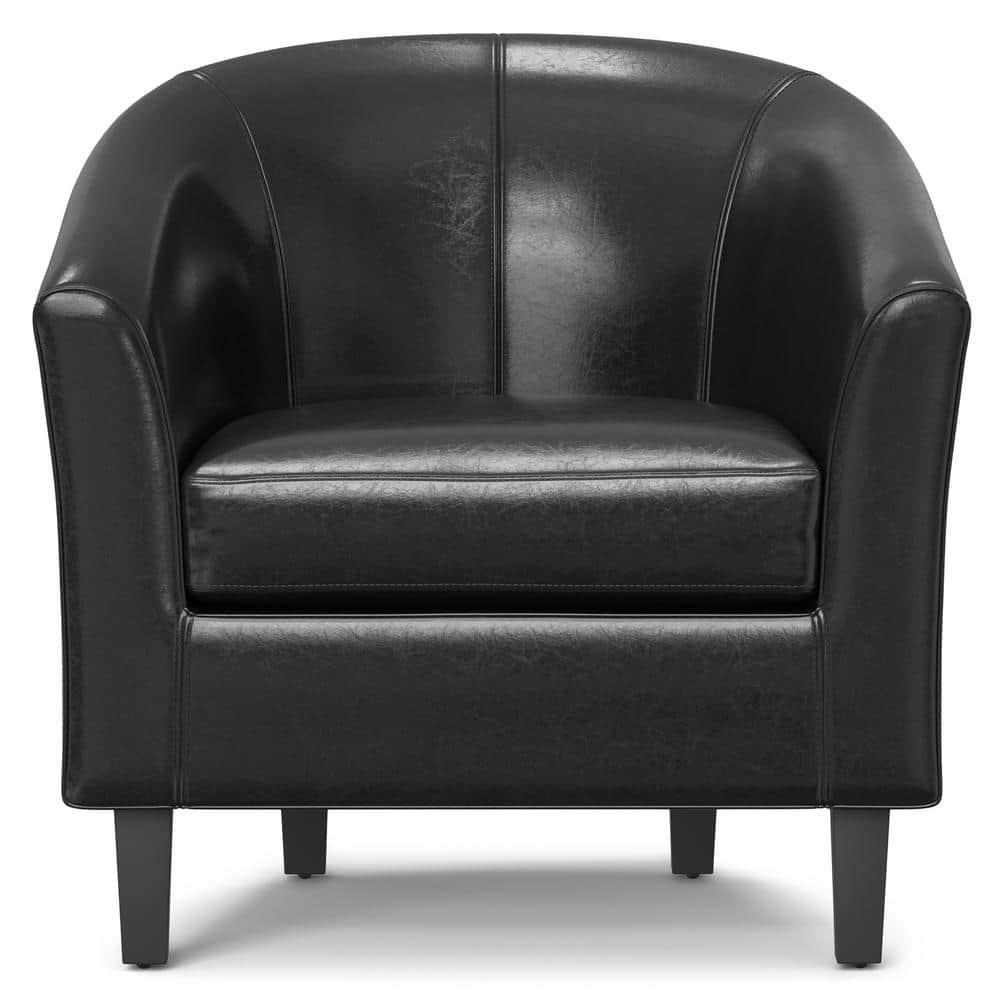 Simpli Home Austin 30"W Upholstered Vegan Faux Leather Contemporary Tub Accent Chair with High Arms and Deep Seat