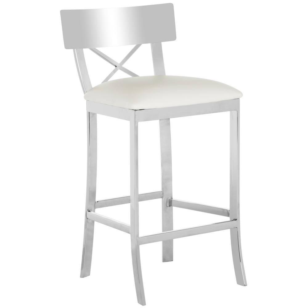 Zoey 35"H Stainless Steel Cross Back Counter Stool - FOX2035 - White - Safavieh Couture