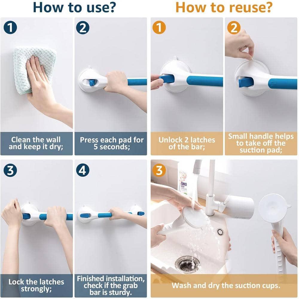 TAILI Shower Grab Bar 2 Pack Suction Grab Bars for Bathtubs and Showers, Heavy Duty Shower Handle Removable Bathroom Safety Grip for Seniors and Elderly, Shower Handrails No Drilling Waterproof, Blue