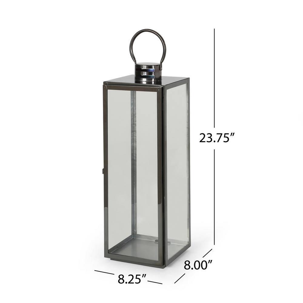 Noble House Heath 24" Modern Stainless Steel Lantern, Black