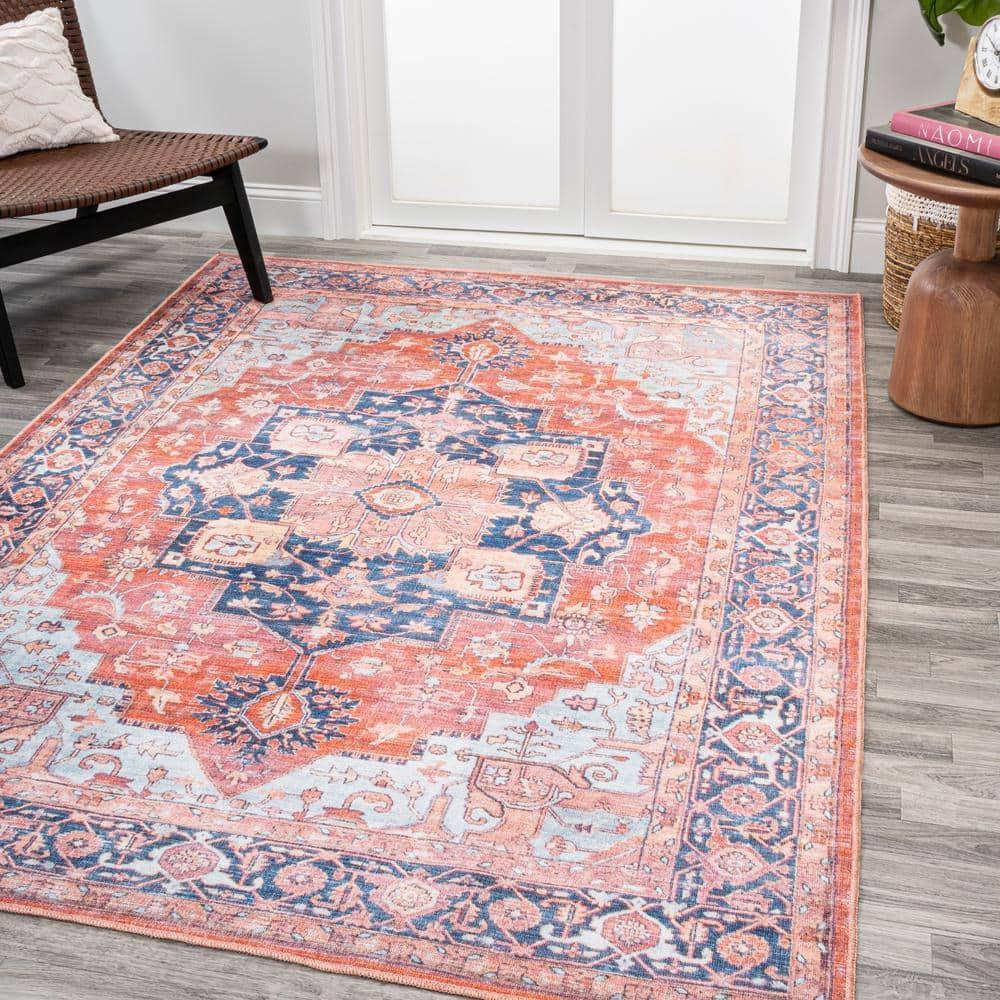 5' x 8' Maris Ornate Medallion Machine Washable Indoor/Outdoor Area Rug, Orange/Cream - JONATHAN Y