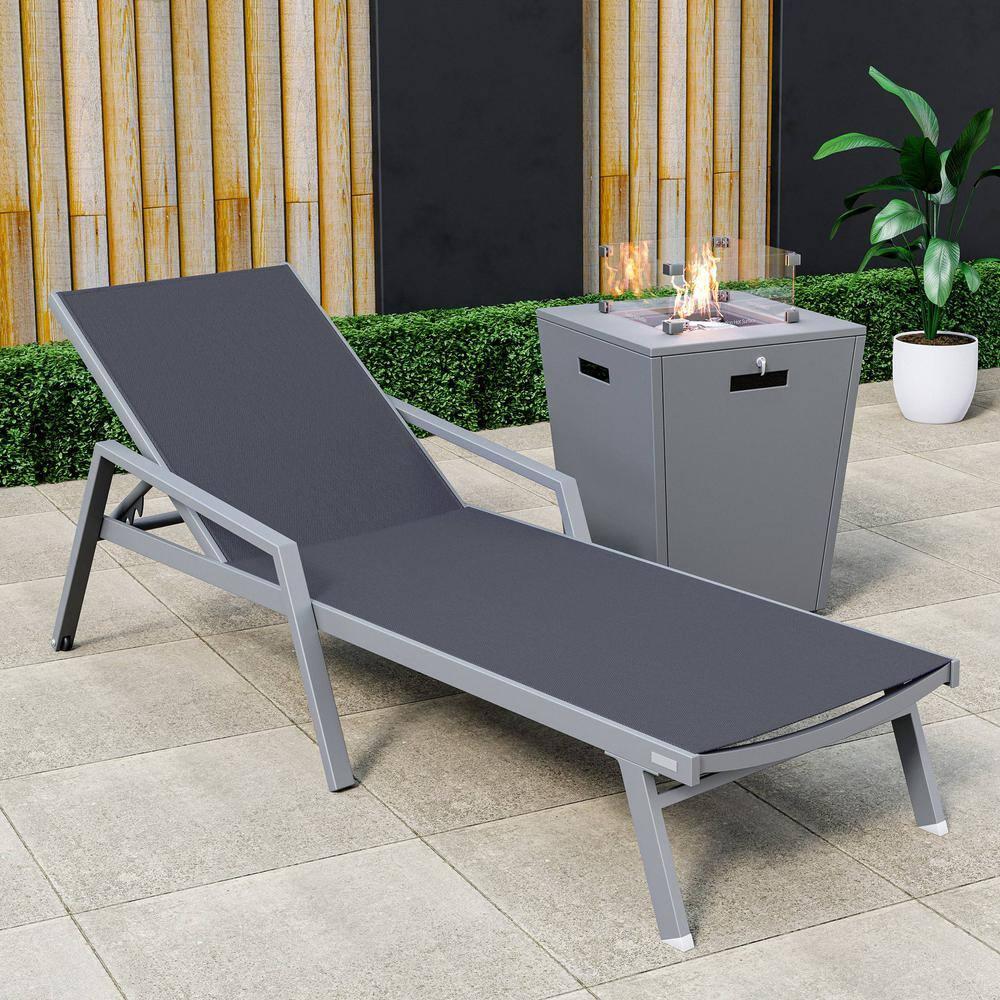LeisureMod Outdoor Powder Coated Aluminum Chaise Lounge Set with Table (Set of 2)