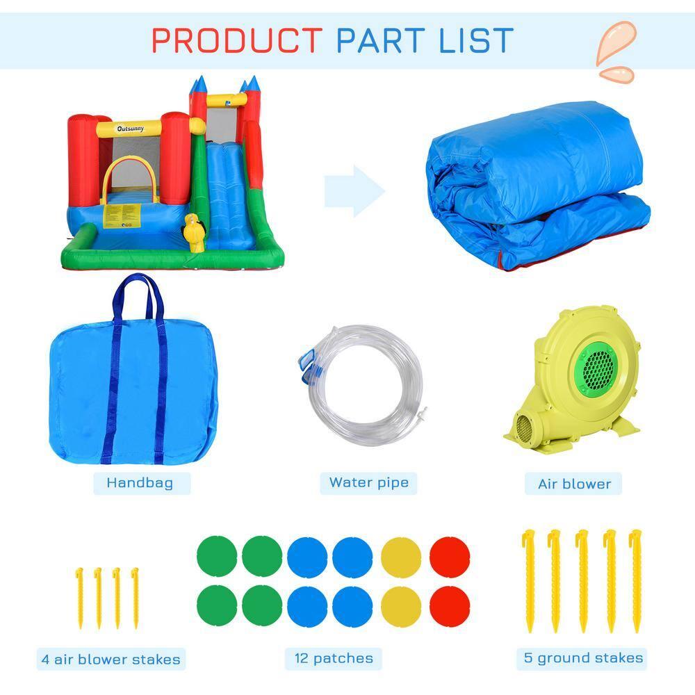 Outsunny 6-in-1 Kids Bounce House & Water Slide, 264 lbs, Ages 3-8