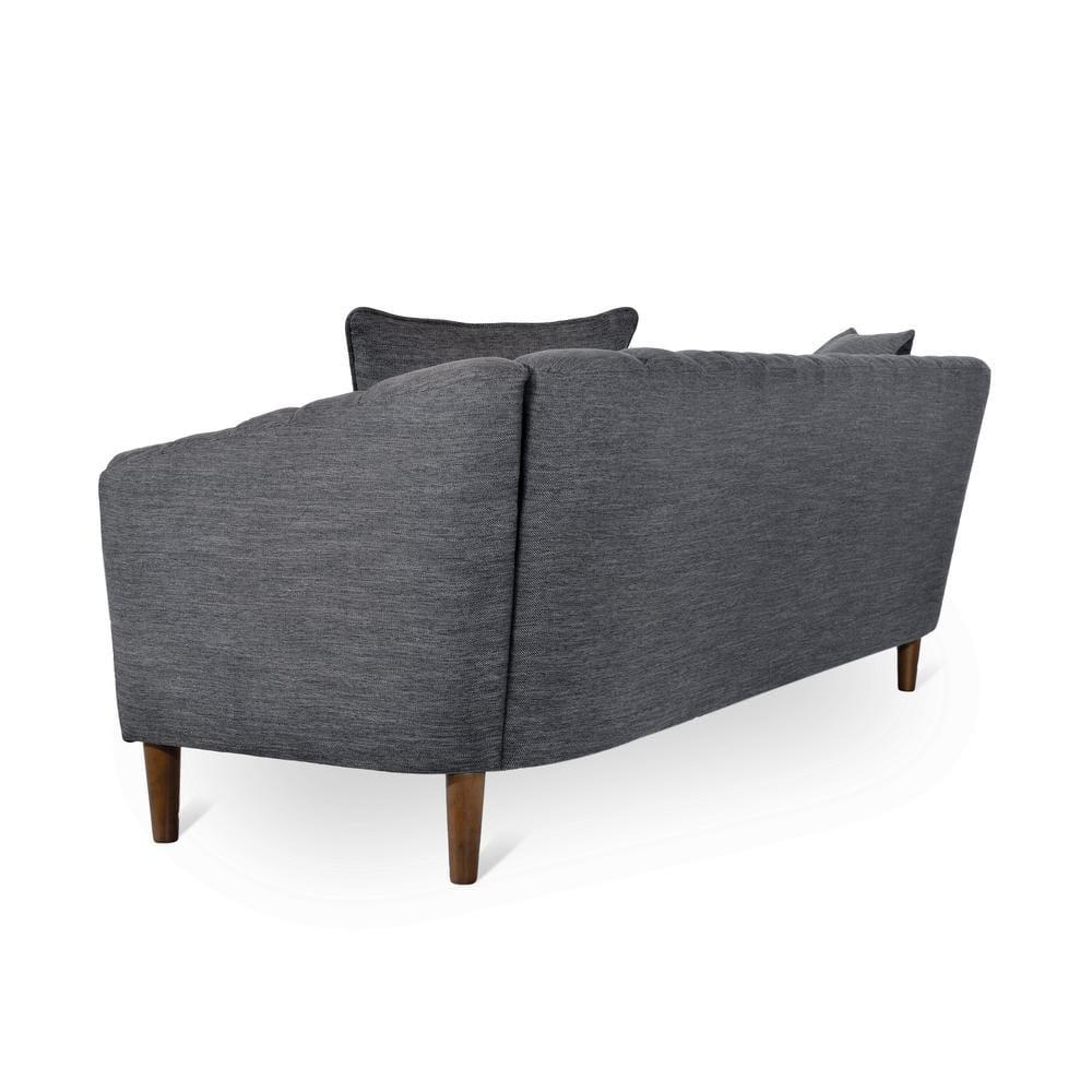Noble House Currie Fabric Tufted 3 Seater Sofa, Charcoal, Dark Walnut