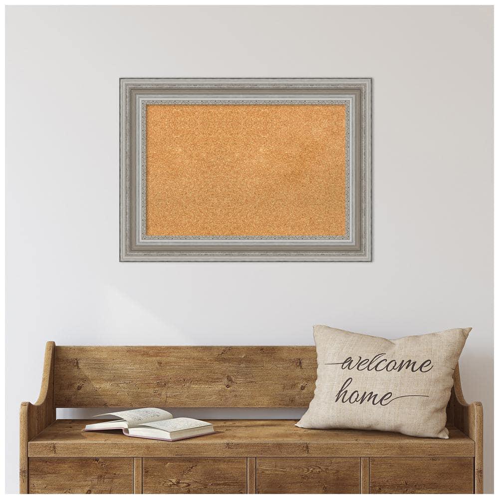 Amanti Art Natural Cork Board Framed Parlor Silver Bulletin Board 30 in. x 22 in.