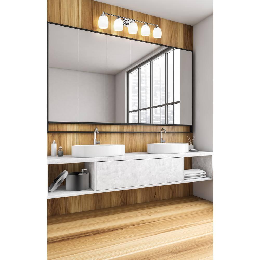 Kendrick 39.25" Chrome Vanity Light with Matte Opal Glass Shades