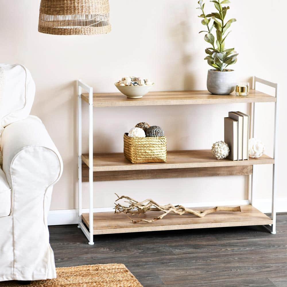 Household Essentials 32.5" Jamestown Wide 3 Shelf Bookshelf: Metal Frame, Coastal Oak Collection