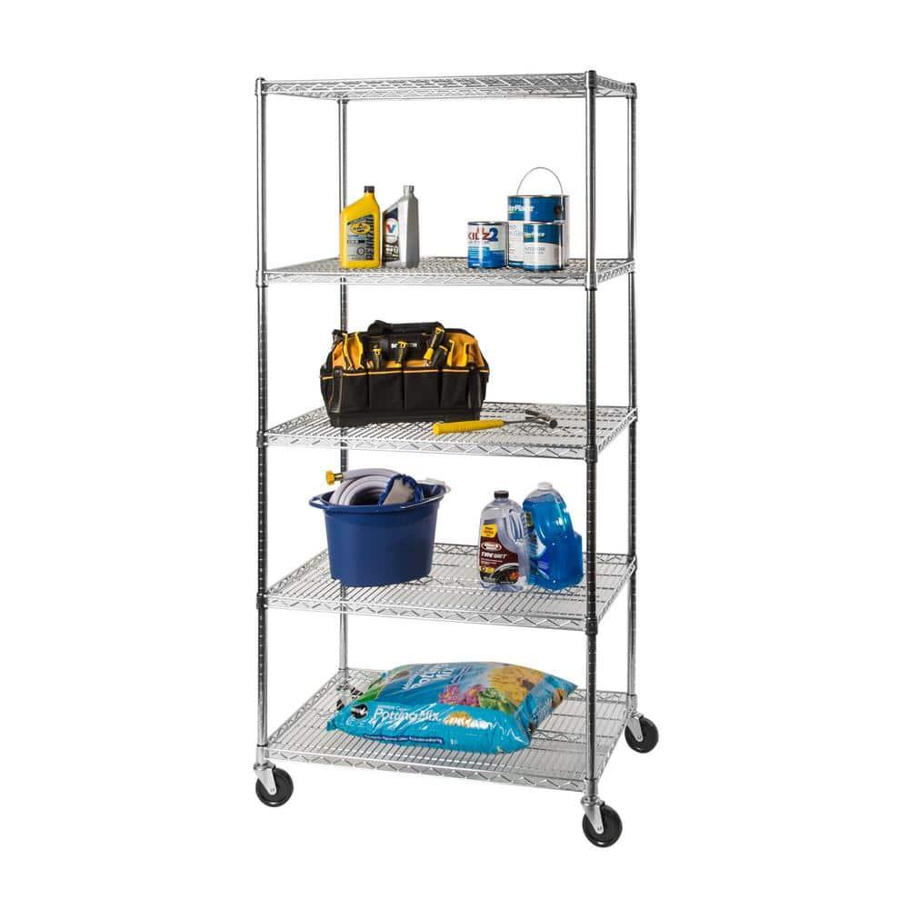 Seville Classics 36'' W 5-Tier NSF-Certified Steel Shelving with Wheels