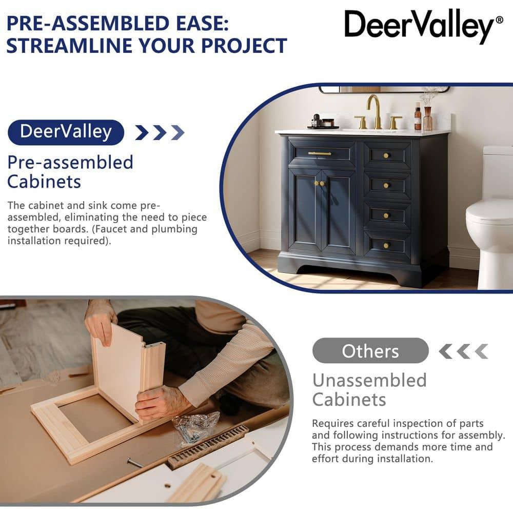 DeerValley Heritage 36'' Fully Assembled Single Bathroom Vanity with Backsplash, 3 Colors Available White/ Navy Blue/ Gray
