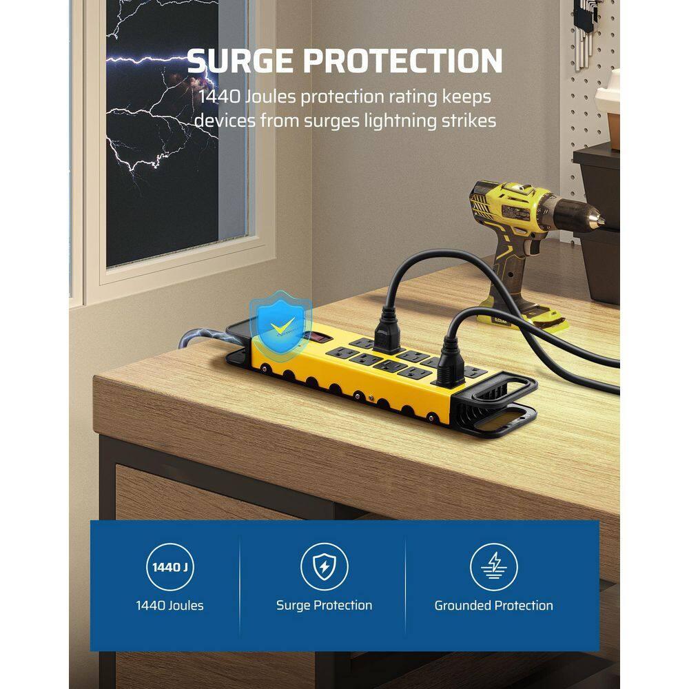 DEWENWILS 10 Outlets Heavy Duty Metal Surge Protector Power Strip with 15ft Long Cord, Flat Plug, 1440Joules