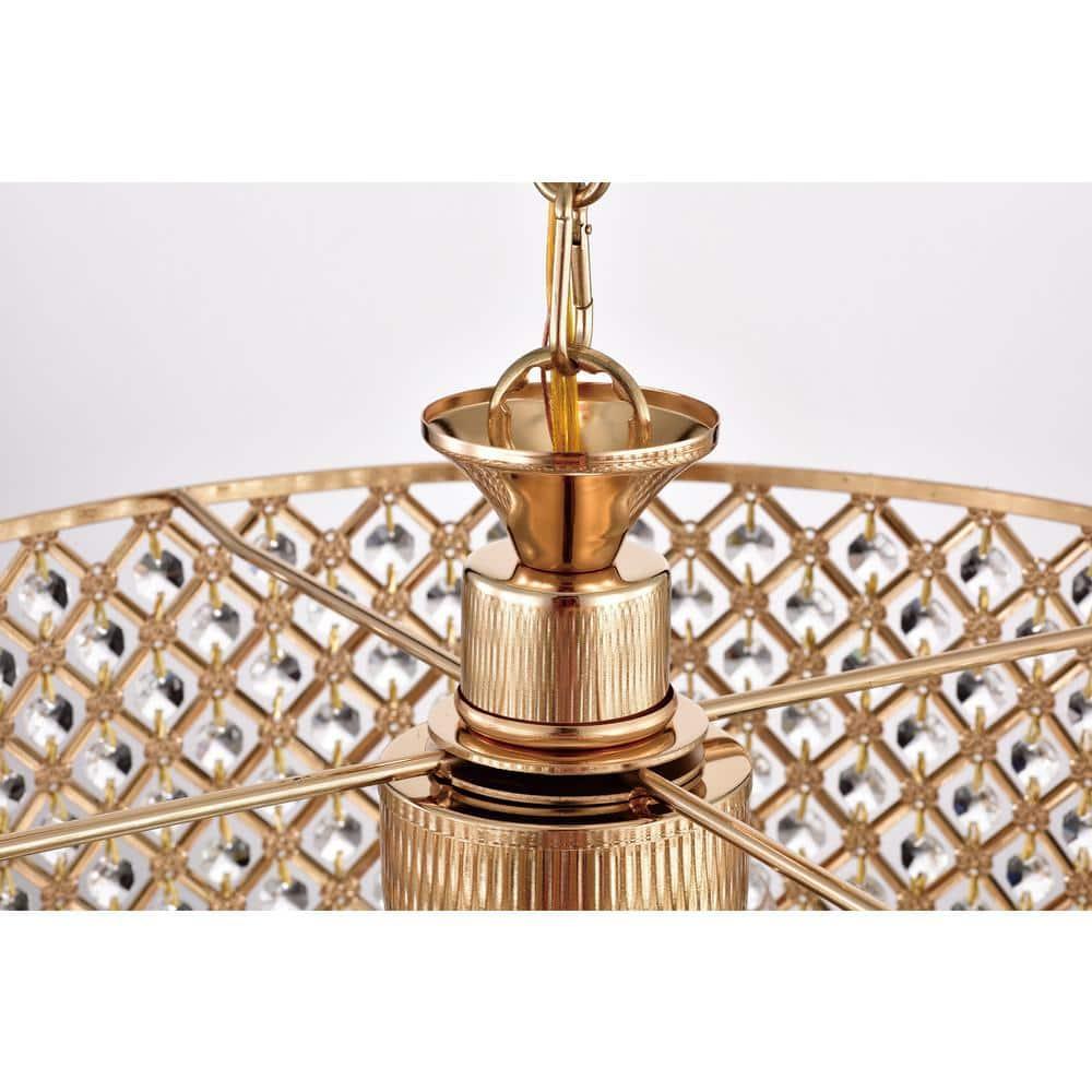 EDVIVI LIGHTING Round Beaded Drum Chandelier with Hanging Crystals Gold 4 17" Gold