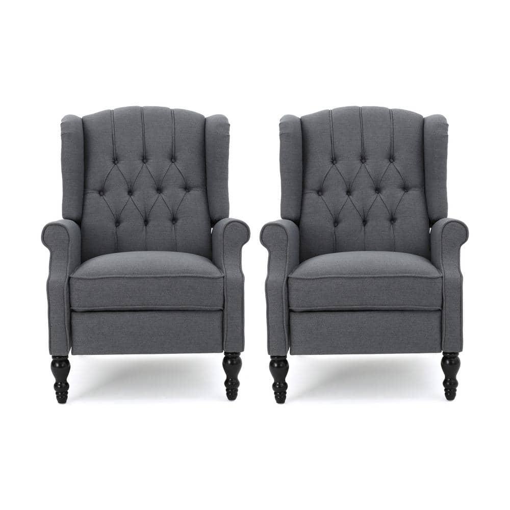 Noble House Walter Wingback Fabric Recliner, Set of 2, Gray