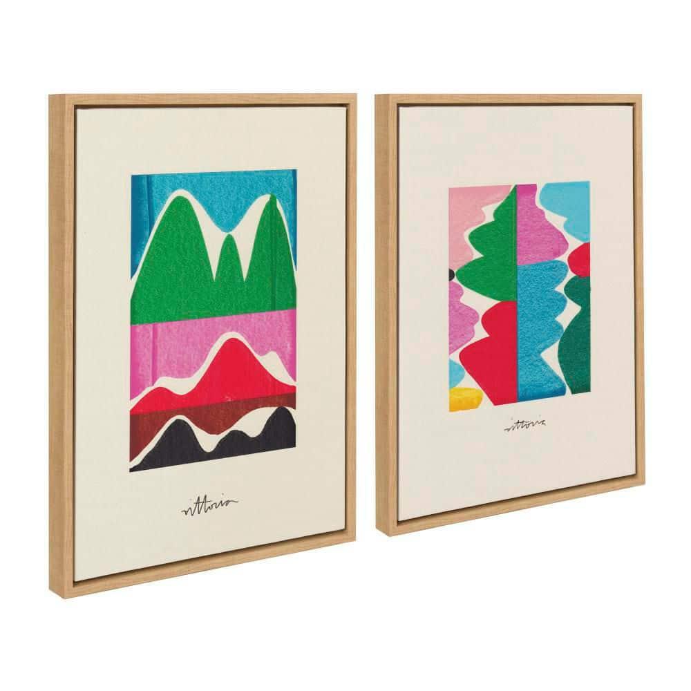 Kate and Laurel Sylvie Beyond Our Wildest Dreams and Remember When People Kissed Framed Canvas Wall Art Set by Amber Vittoria, 2 Piece Set 18x24 Natural, Modern Abstract Colorful Geometric Art Set