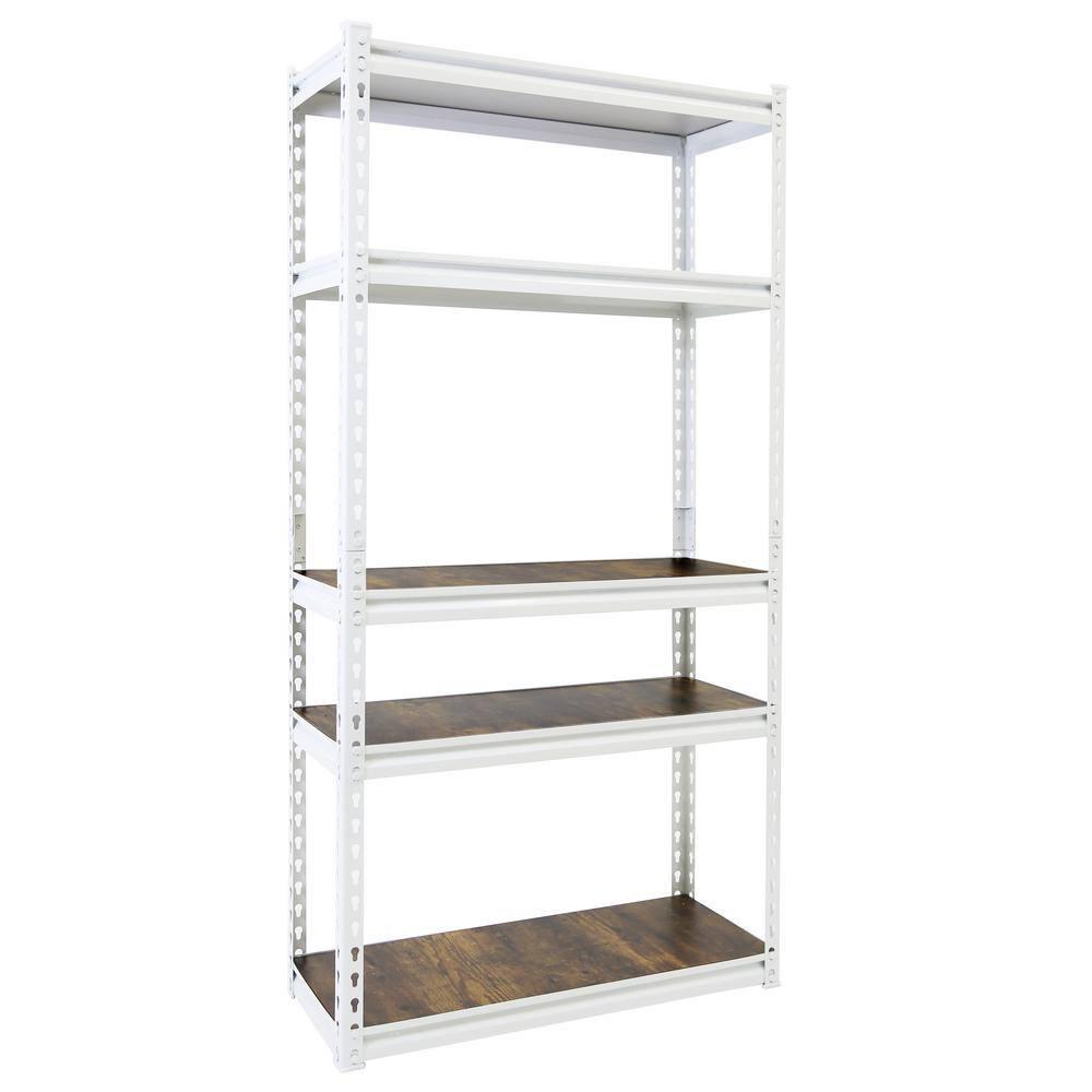 King's Rack 5-Tier Metal Boltless Storage Shelving in White/Wooden
