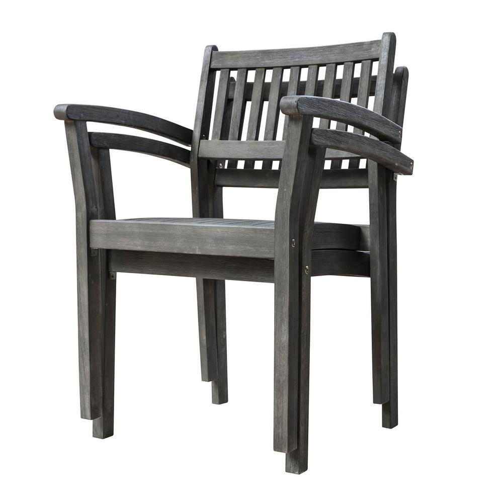 Elegant Hand-Scraped Acacia Wood Outdoor Stacking Armchair Set