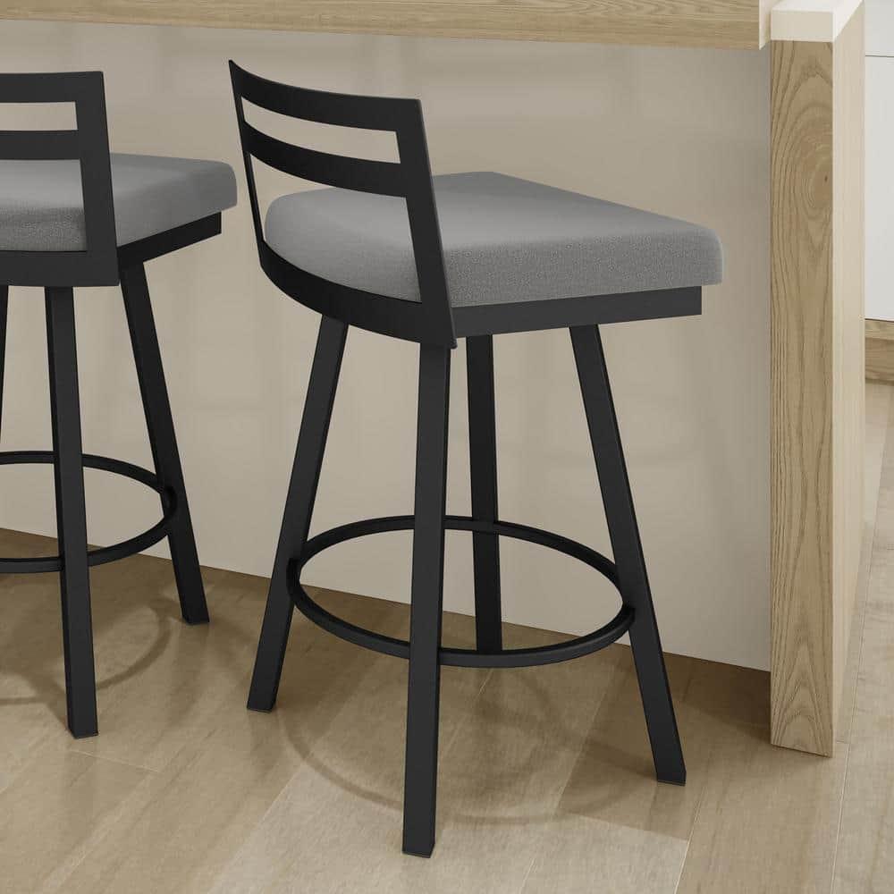 Amisco Derek 30 In. Swivel Bar Stool - Grey Polyester / Black Metal