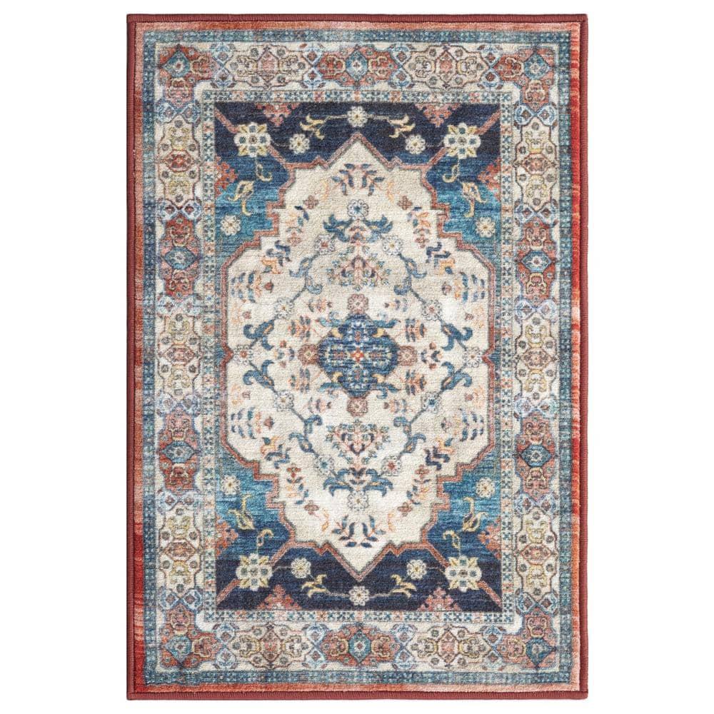 Ocean Medallion Navy 2 ft. x 3 ft. Machine Washable Traditional Indoor Area Rug