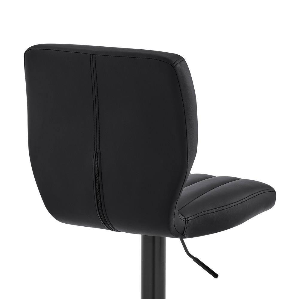 Bardot Adjustable Barstool with Faux Leather and Metal Finish Black - Armen Living: Swivel, Hydraulic Lift, 360-Degree Function