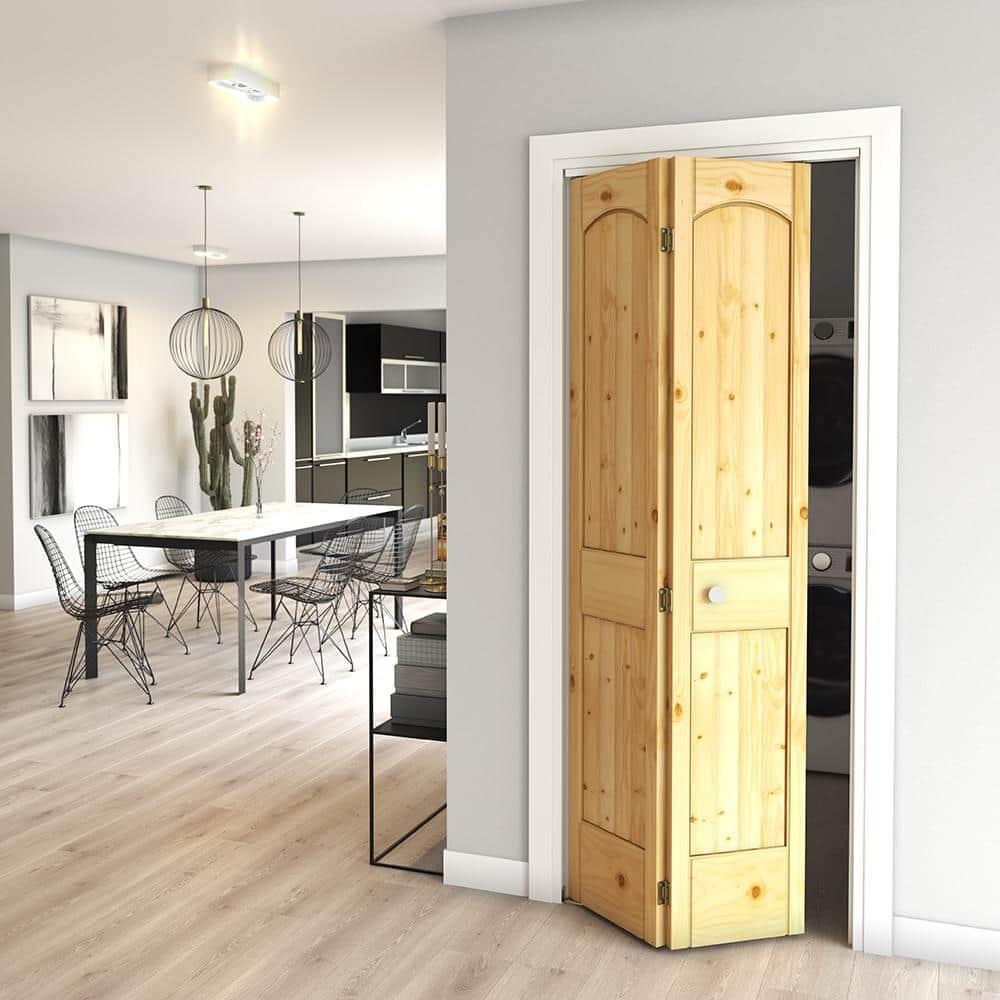 EightDoors 80-in Natural 2-panel arch top Smooth Solid core Unfinished Pine Wood Closet Bifold Door ( Hardware Included )