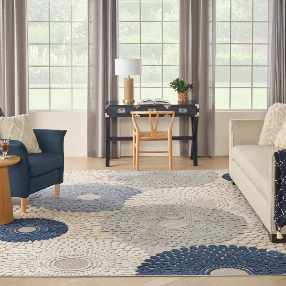 Nourison Aloha Bold Geometric Flatweave High-Low Indoor Outdoor Area Rug Blue/Grey 7'10" x 10'6"