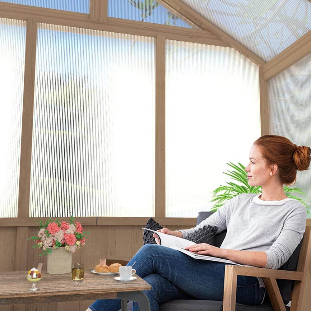 VEIKOUS 8'x6' Outdoor Cedar Wood Greenhouse w/ Lockable Door & Adjustable Window for Patio