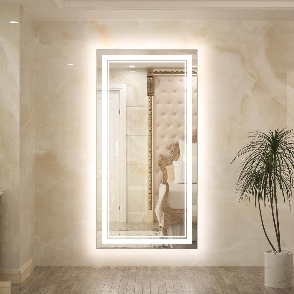 Keonjinn LED Bathroom Mirror 48" x 24" with Frontlit and Backlit, Stepless 3 Colors Temperature & Dimmable Wall Mirror, Tempered Glass, UL Listed LED Driver, Double LED Strips Lighted Vanity Mirror