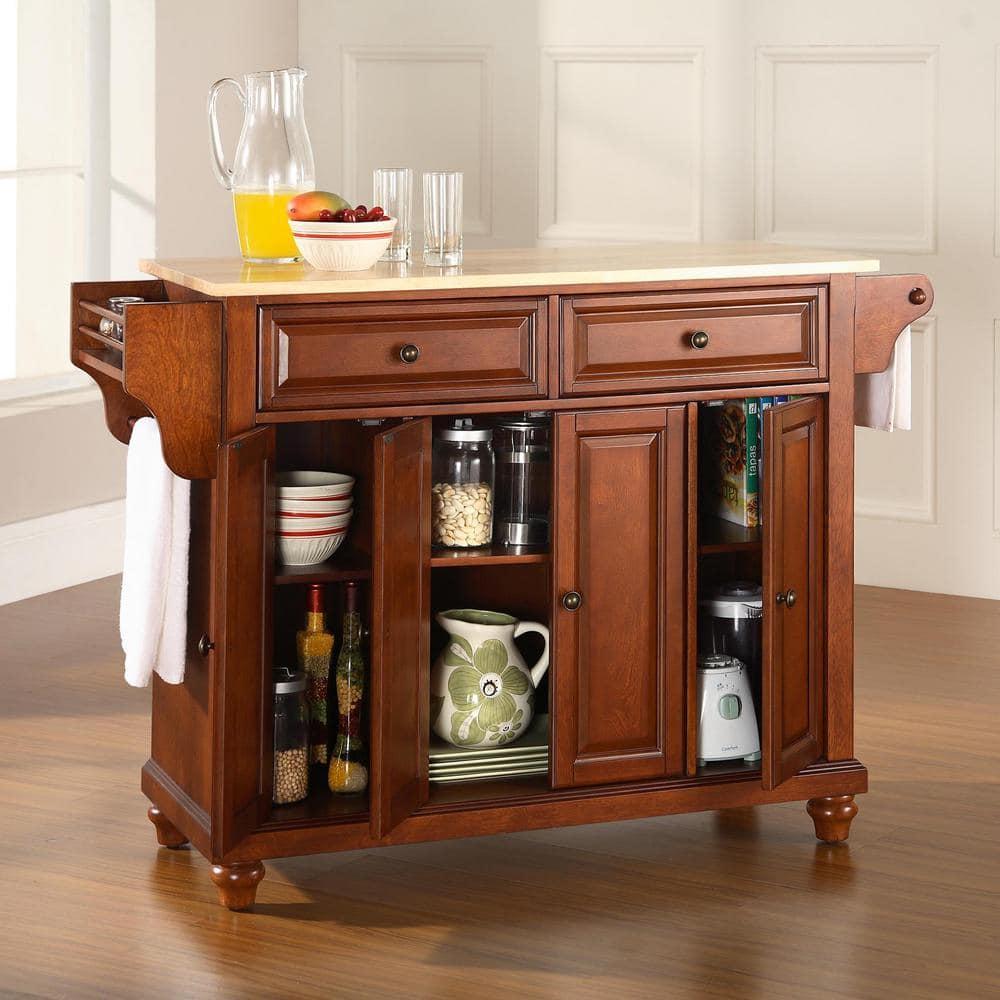Crosley Furniture Cambridge Natural Wood Top Kitchen Island in Cherry