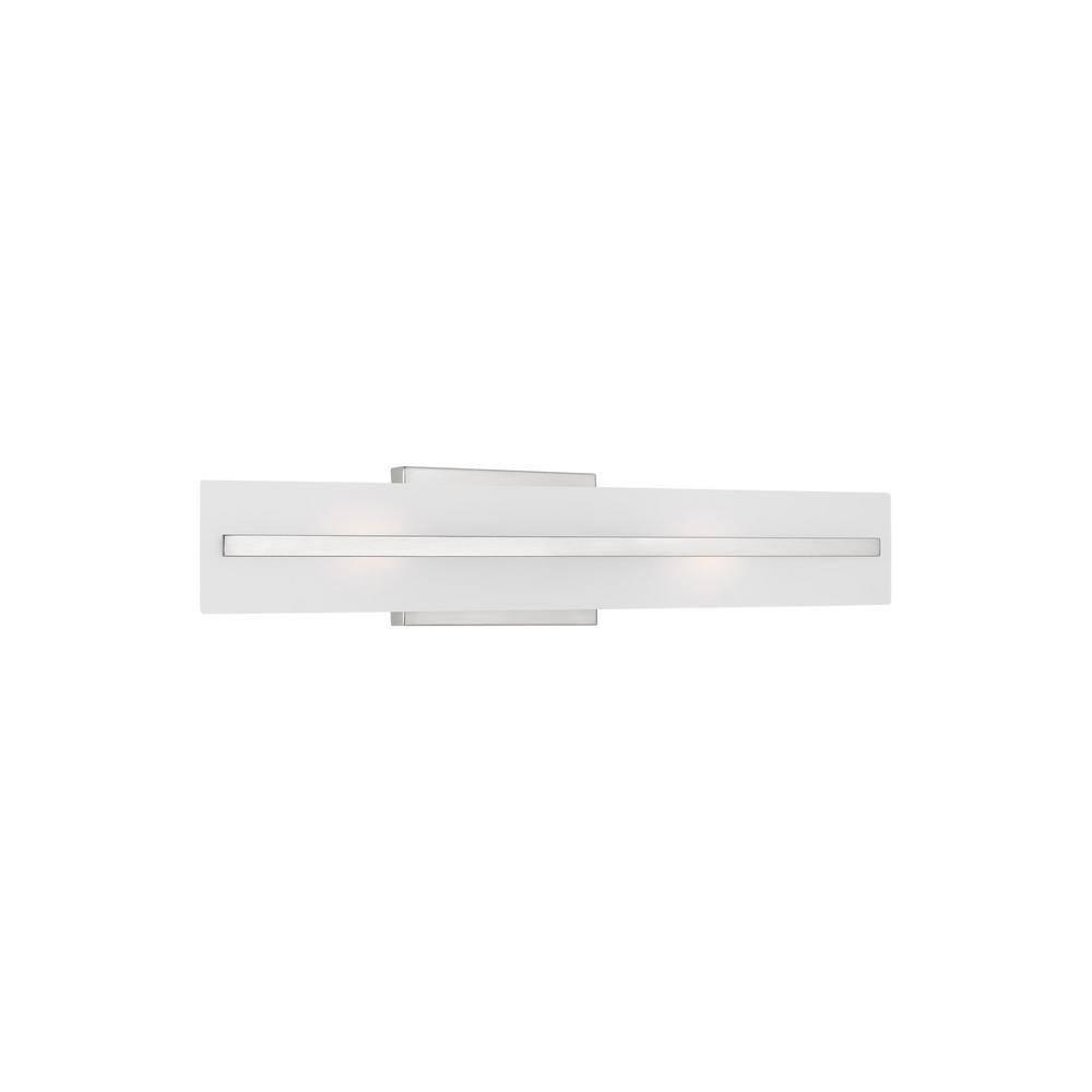 Modern Brushed Nickel 2-Light Bath Vanity with Satin Etched Glass