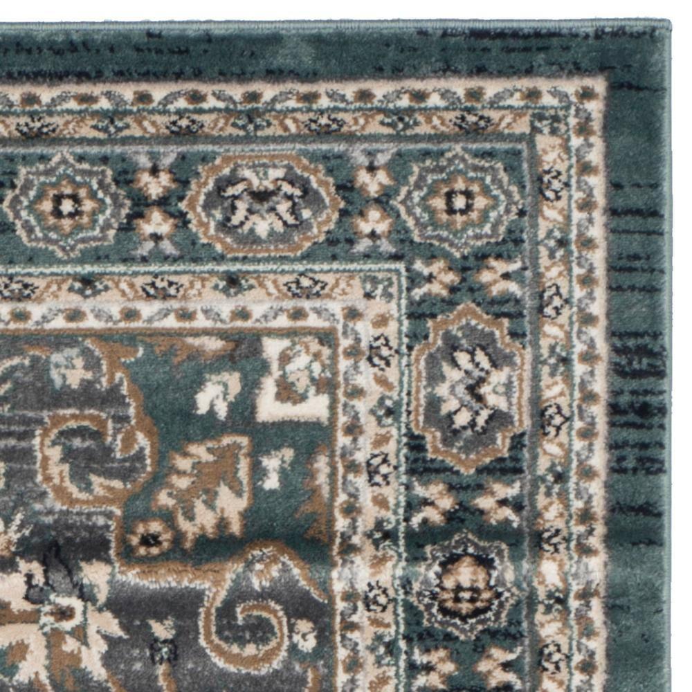Teal and Grey Floral Synthetic 9' x 12' Area Rug