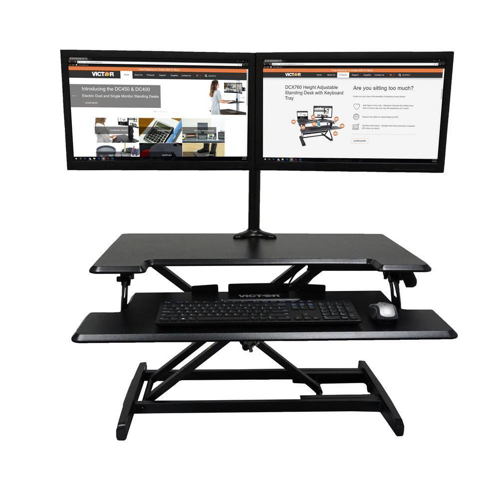 Victor DCX610 Height Adjustable Compact Standing Desk| Black| 33” Wide Sit-Stand Dual Monitor Desk and Laptop Riser Workstation| Compatible with Most Monitor Arms