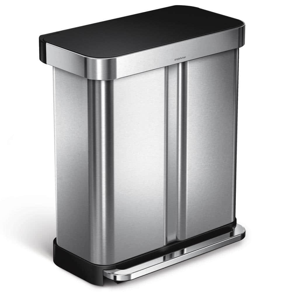 Simplehuman 58L / 15.3 Gallon Hands-Free Dual Compartment Recycling Kitchen Step Trash Can with Lid