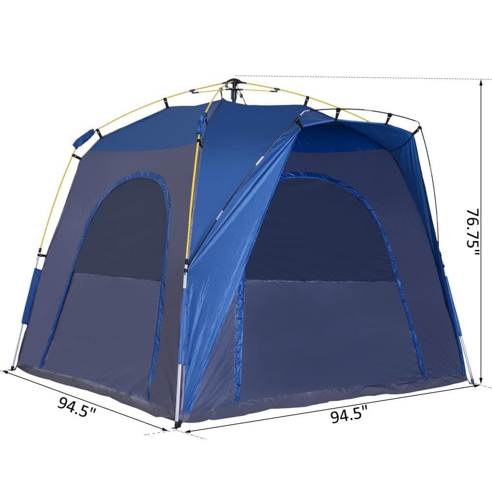 Outsunny Camping Tents 4 Person Pop Up Tent Quick Setup Automatic Hydraulic Family Travel Tent w/ Windows, Doors Carry Bag Included, Blue