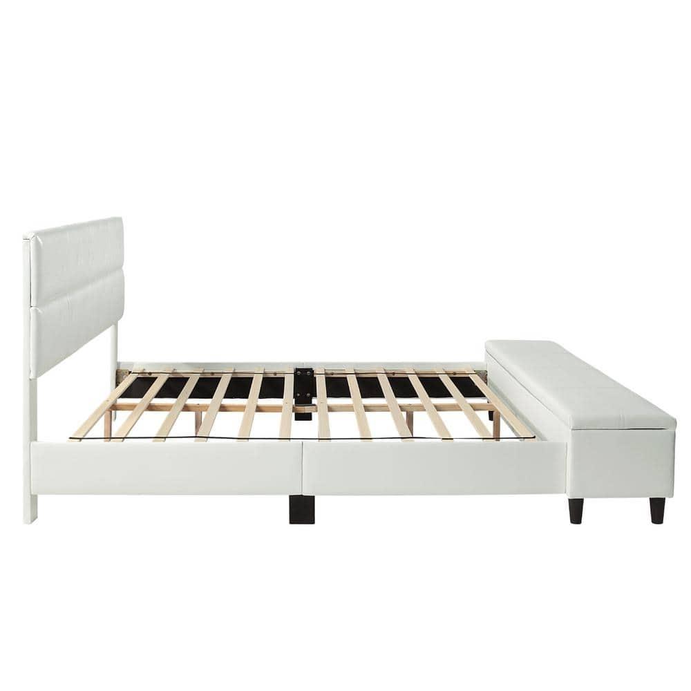 Full Kerwin Flannelette Bed with Bench Storage White - HOMES: Inside + Out: Upholstered Platform, No Box Spring Required