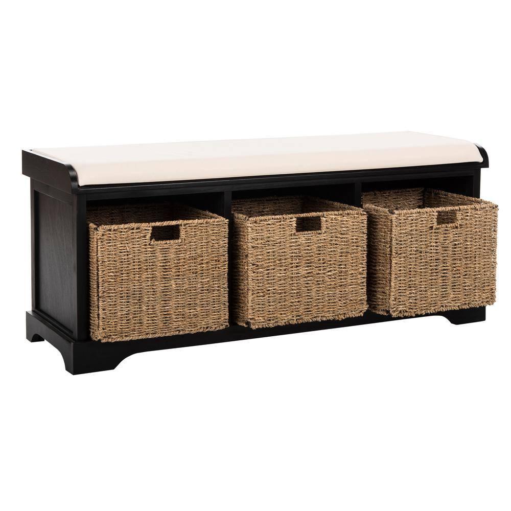 Lonan  Wicker Storage Bench - Black - Safavieh