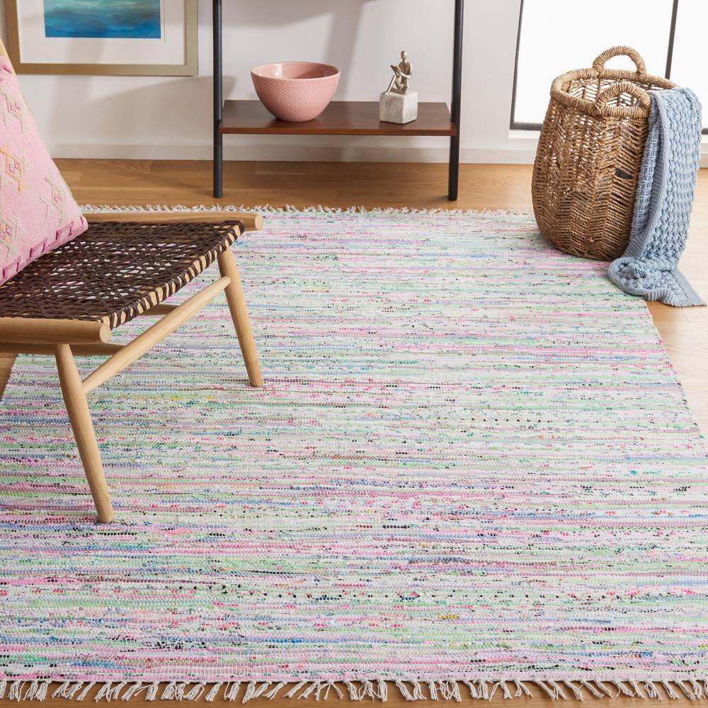 Rag Rug RAR125 Hand Woven Indoor Area Rug - Light Green/Multi - 6'x9' - Safavieh.