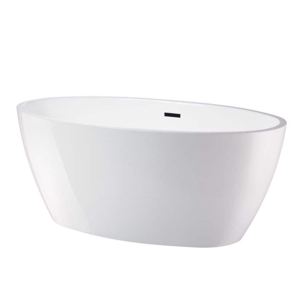 Calais 55 in. L x 32 in. W Acrylic Flatbottom Freestanding Bathtub with Center Drain in White/Matte Black