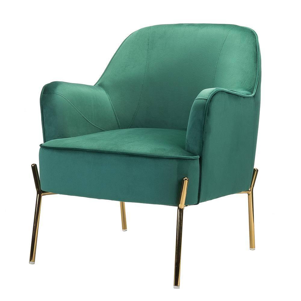 14 Karat Home Silla Decorativa de Terciopelo con Patas de Metal Dorado con Respaldo Acolchado para el Dormitorio de la Sala de Estar, Green