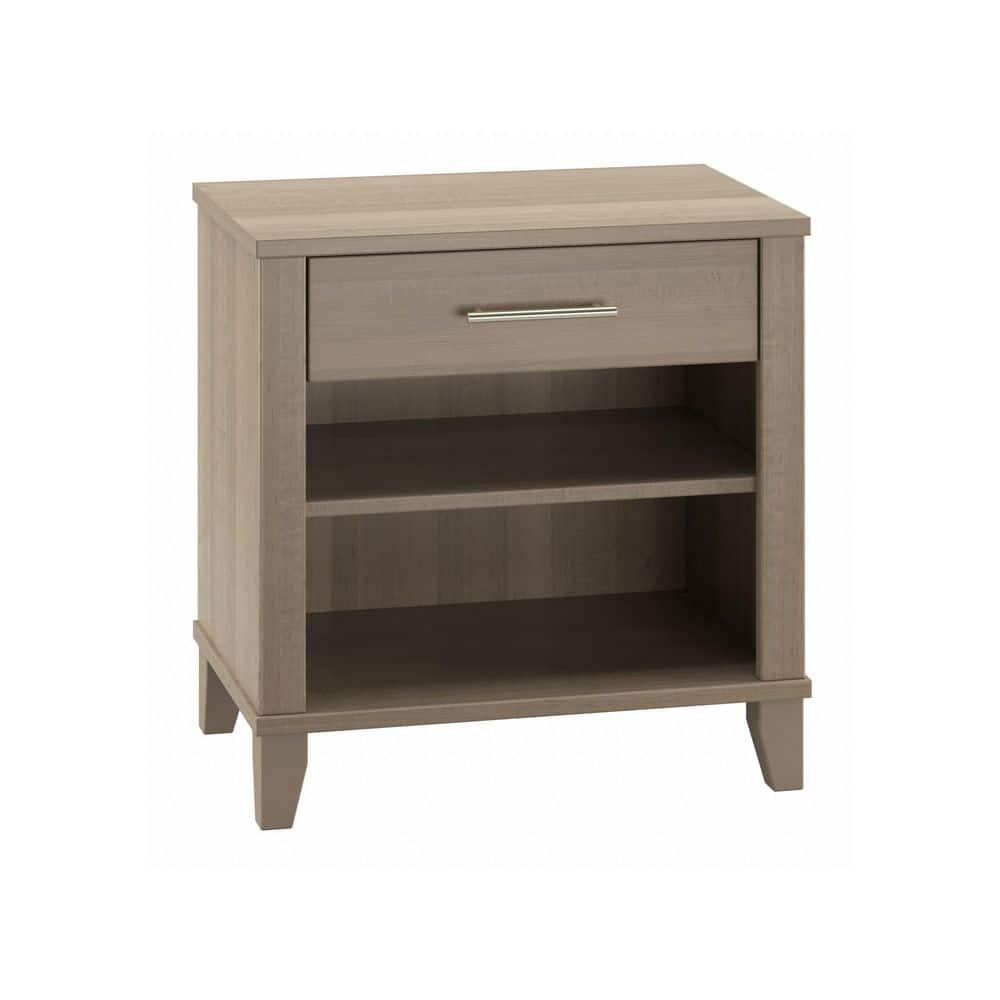 Bush Furniture Somerset Nightstand In Ash Gray: Contemporary Design with Satin Nickel Hardware