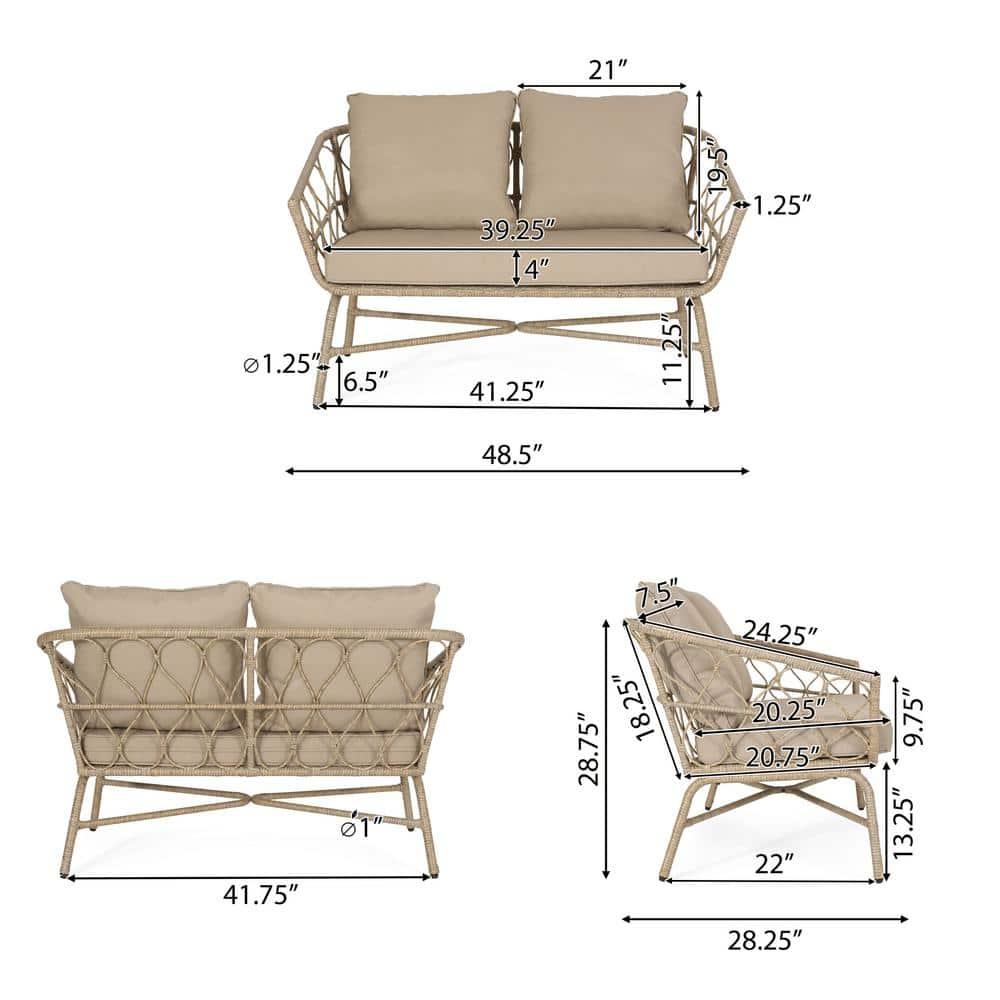 Montserrat Wicker Outdoor Loveseat with Cushions, Light Brown and Beige
