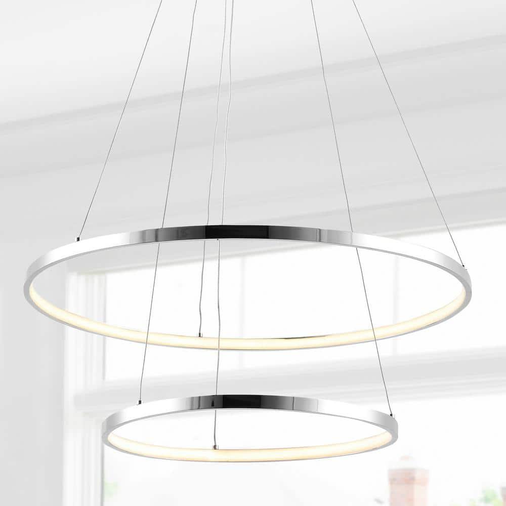 Brice 24″ 2-Light Modern Bohemian Iron Integrated LED Pendant, Chrome