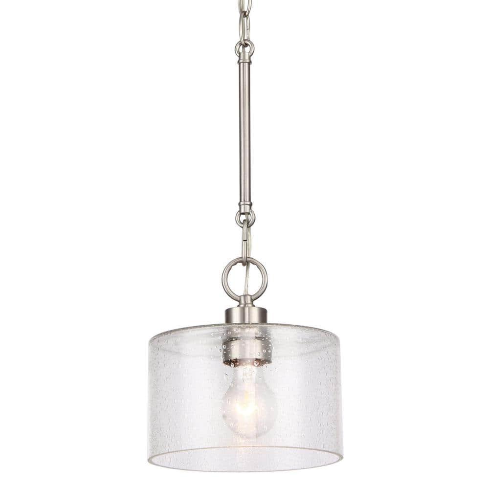 Kira Home Avalon 17" Modern Pendant Light + Seeded Glass Shade, Adjustable Height, Brushed Nickel Finish