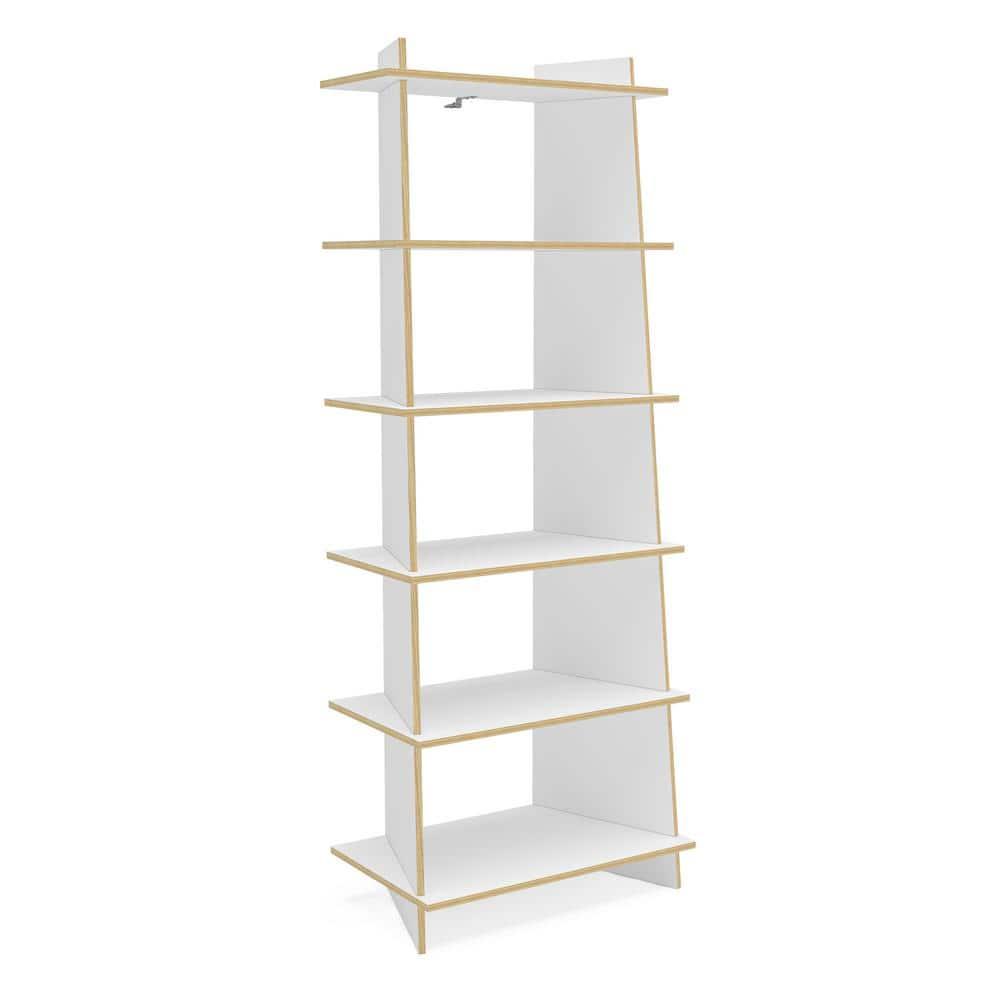 Polifurniture 69.65" Ecofriendly Jade 5 Shelf Bookcase White/Light Brown: MDF Ladder Bookshelves, 52.82 lbs