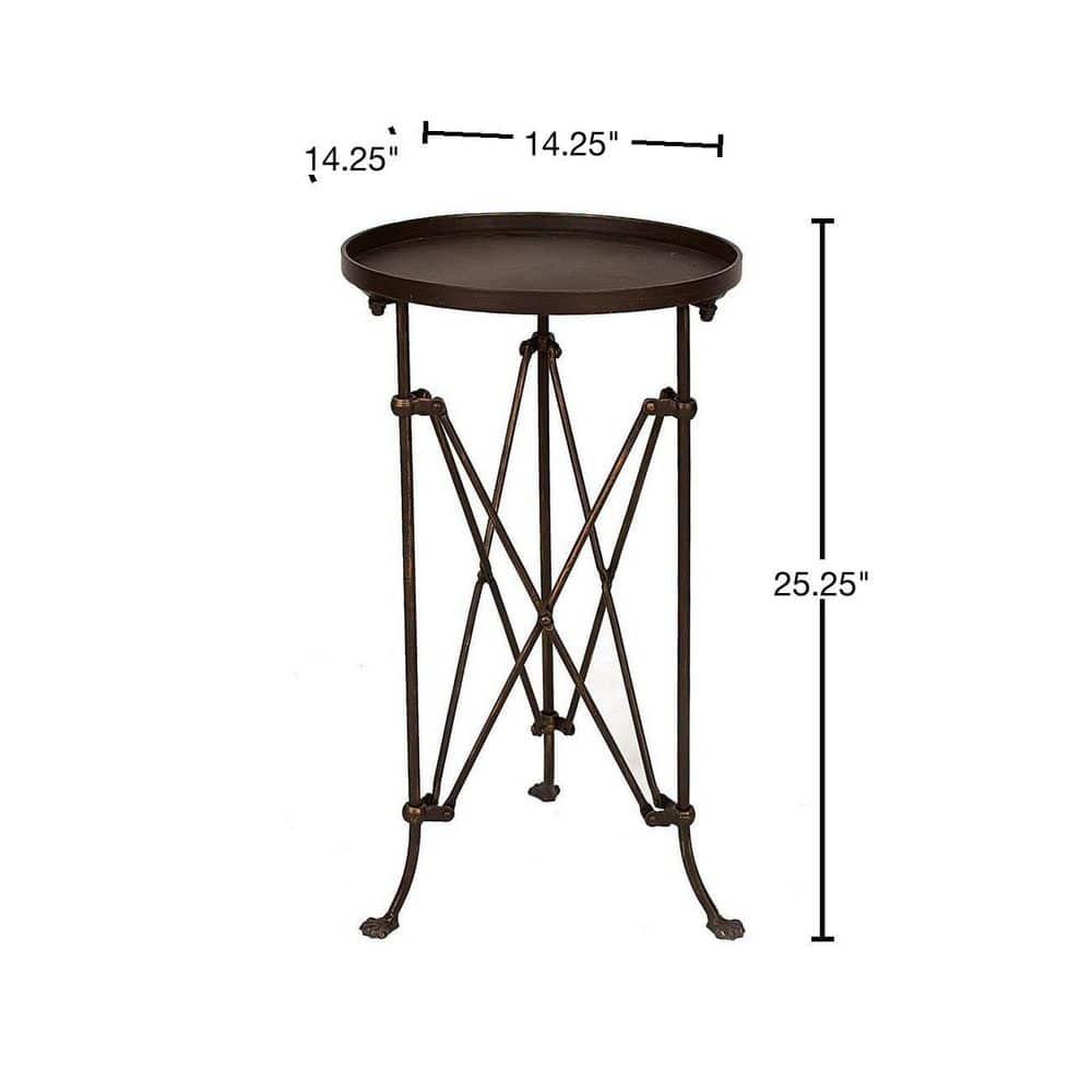 Storied Home Metal Tray Table Bronze: Round Pine Top, 25.5" High, Assembly Required