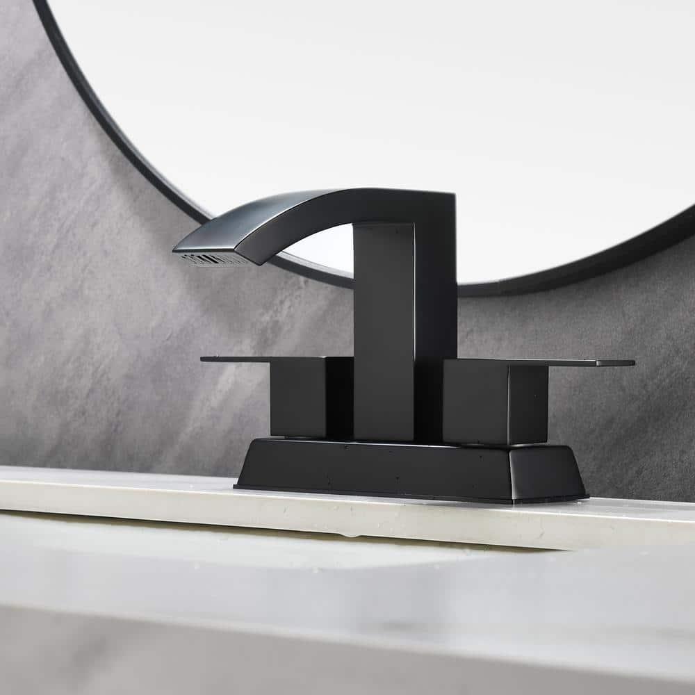 Matt Black Bathroom Sink Faucet 4 inch Bathroom Faucets for Sink 2-Handle Faucet with Pop-up Drain Vanity Faucet Modern