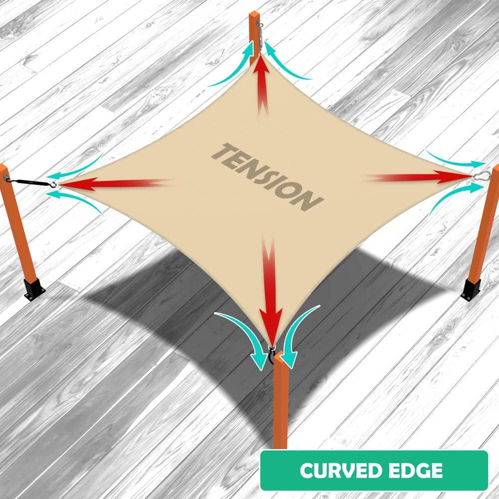 ColourTreeUSA Rectangle Sun Shade Sail with Hardware Kit + Cable Ropes HDPE Mesh Fabric Screen Canopy UV Block 190 GSM 12' x 16' - Brown