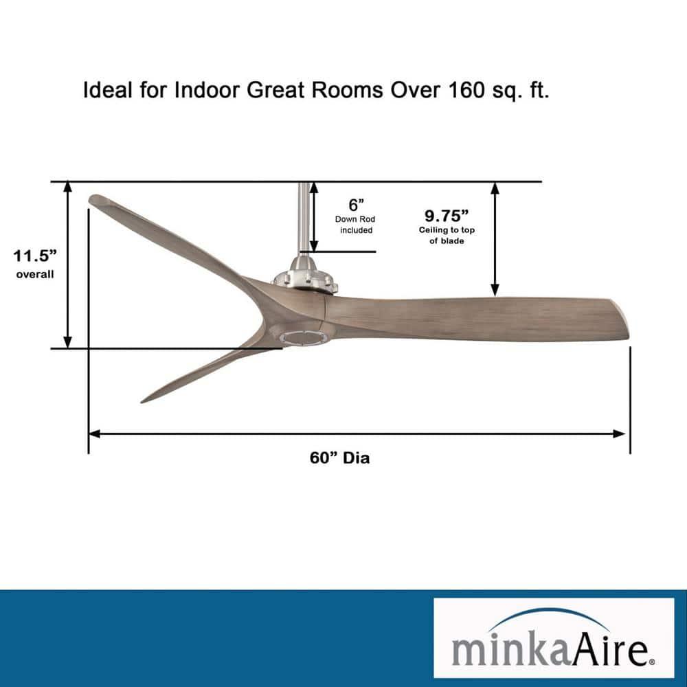 60" Minka Aire Modern Farmhouse Indoor Ceiling Fan with Remote Control Brushed Nickel for Living Room Kitchen Bedroom Family Home