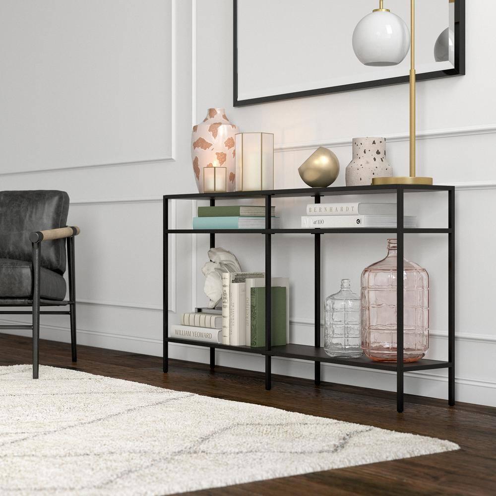 55" Black Bronze Console Table with Metal Shelves - Henn&Hart