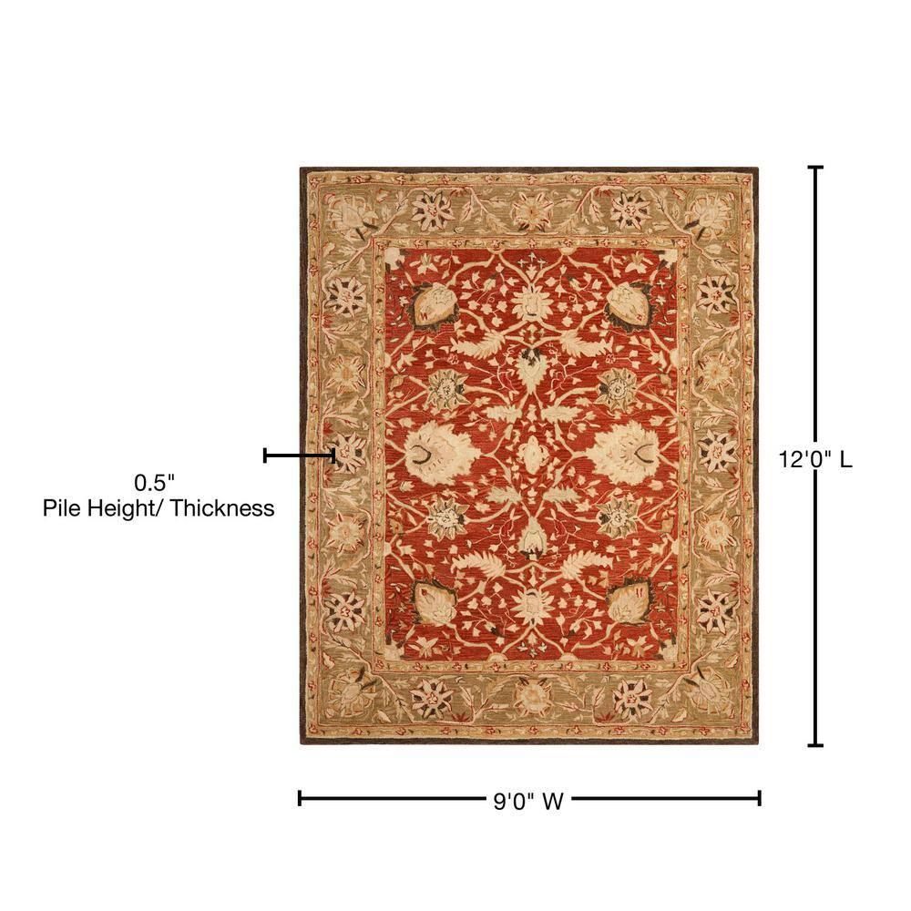 Hand-Tufted Anatolia Inspired Rust and Green Floral Wool Bench