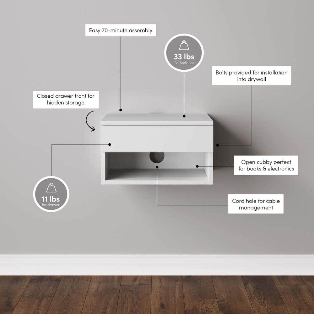 Nathan James Modern Floating Bedroom Nightstand with Storage Drawer and Open Shelf Cubby